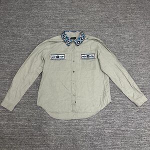 Rails Shirt Women Large Sage Green Kona Aztec Embroidered Western Inca Linen